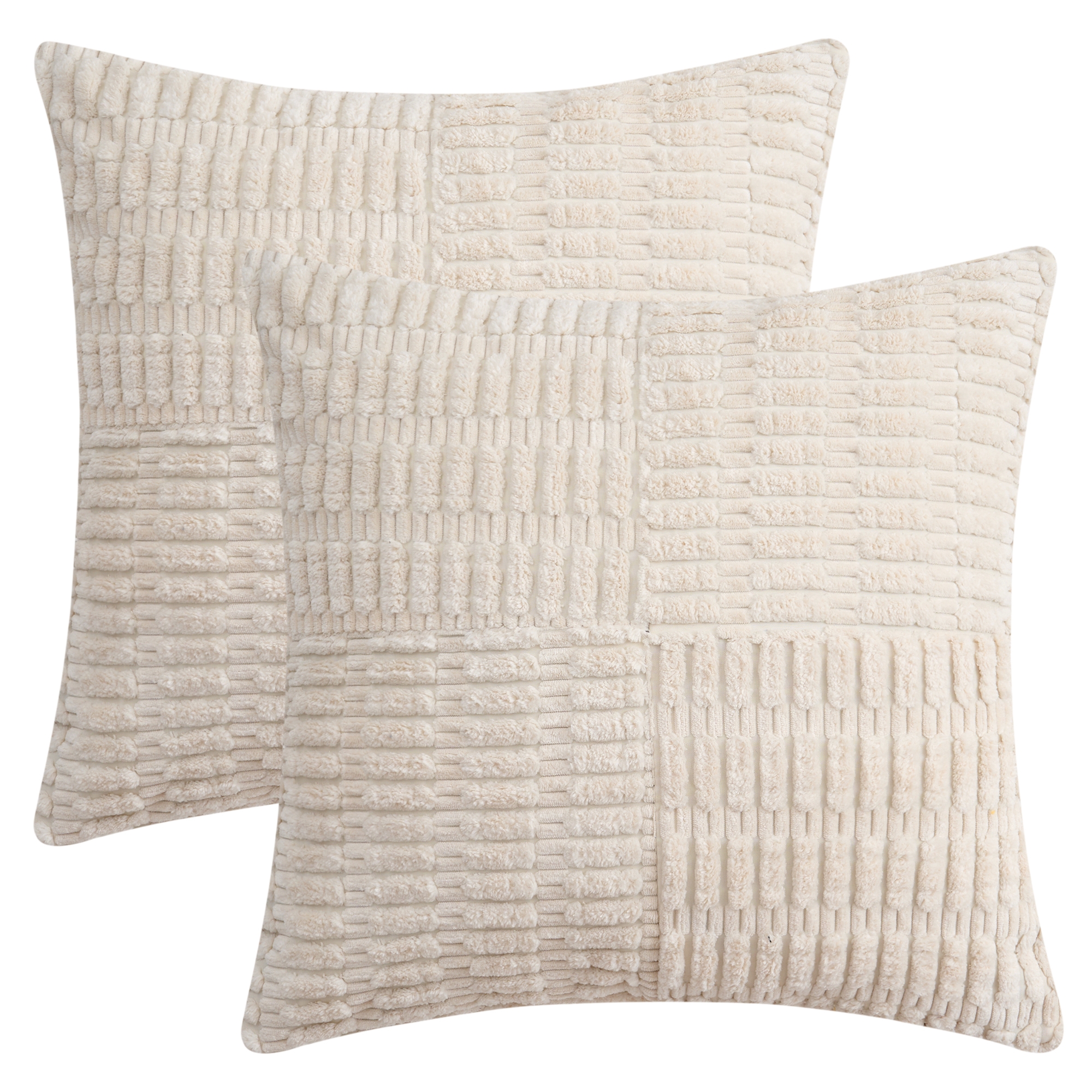 REGALWOVEN Solid Corduroy Soft Decorative Throw Pillow Covers for Modern Farmhouse Home Decor 18 x 18 Inch 2 Pcs Beige