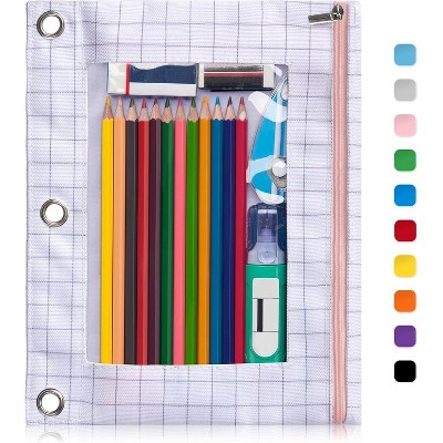 Paaaawaters Pencil Pouch for 3 Ring Binder, Large Pencil Case Pouch with 3 Reinforced Grommets, Pen Bag, Clear Window Pencil Case