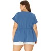 Agnes Orinda Women's Plus Size Bell Short Sleeve Collar Elastic Waist Flare Peplum Button Down Shirts - 4 of 4