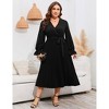Women's V - Neck Pleated Long - Sleeve Midi Dress with Waist Tie, Flowy & Elegant for Formal Occasions - 3 of 4