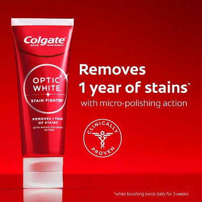 Colgate Optic White Stain Fighter Teeth Whitening Toothpaste - Anticavity Toothpaste with Fluoride - Clean Mint - 3.8oz/3pk