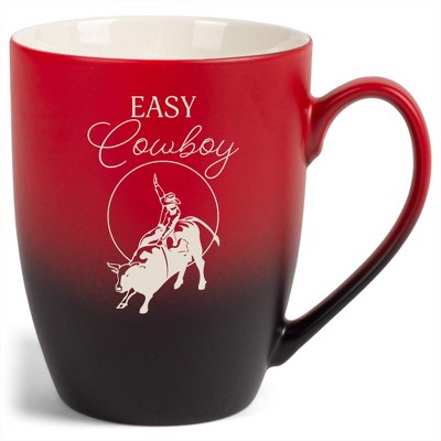 100 North Bull Rider 10 Ounce Red and Black Two Toned Ombre, Comfortably Fits Your Hands, Ceramic Tea Coffee Cup Mug, Easy Cowboy