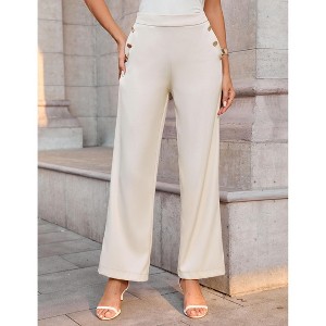 Women's High Waisted Wide Leg Jeans Button Decorated Casual Stretchy Demin Pants with Pockets - 1 of 4