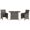 vidaXL 3 Piece Bistro Set with Cushions Gray Poly Rattan - 2 of 4