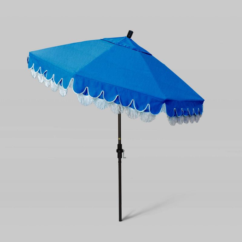 7.5' Fiberglass Ribs and Scallop Base Fringe Market Patio Umbrella with Crank Lift - Bronze Pole - California Umbrella, 3 of 5