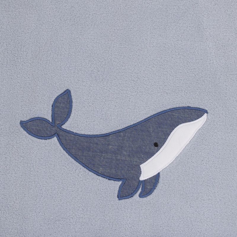 NoJo Marine Light Blue, Navy, and White Whale Applique Super Soft Baby Blanket, 2 of 3