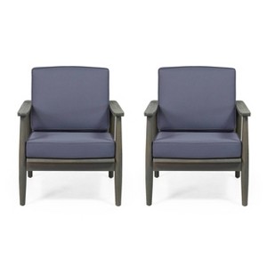 Willowbrook 2pc Acacia Wood Club Chairs - Gray/Dark Gray - Christopher Knight Home - 1 of 4