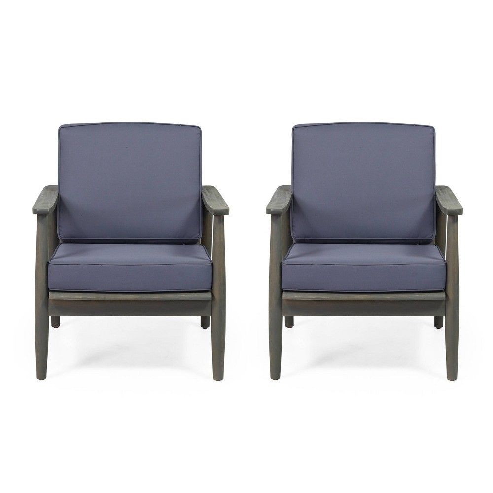 Photos - Garden Furniture Willowbrook 2pc Acacia Wood Club Chairs - Gray/Dark Gray - Christopher Kni