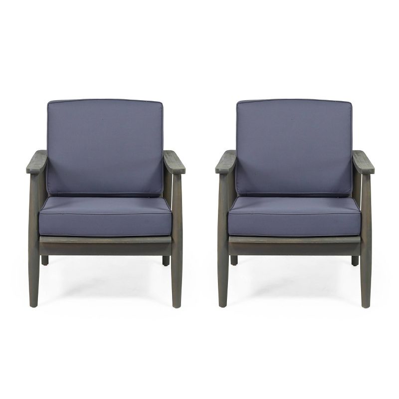 Willowbrook 2pc Acacia Wood Club Chairs - Gray/Dark Gray - Christopher Knight Home, 1 of 8