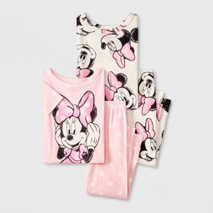 Toddler Girls' 4pc Snug Fit Cotton Minnie Mouse Pajama Set - Pink - 1 of 4