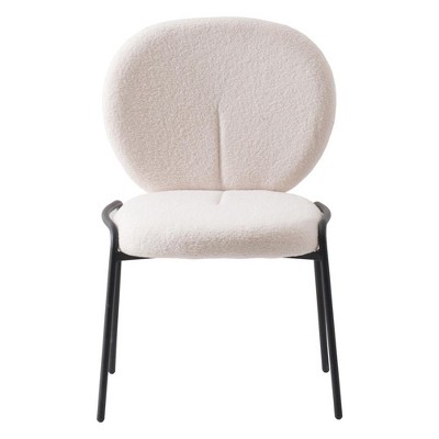 Celestial White Boucle Upholstered Side Chair with Black Metal Frame