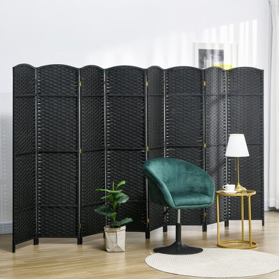 Black 8-Panel Folding Polypropylene Room Divider with Pine Frame
