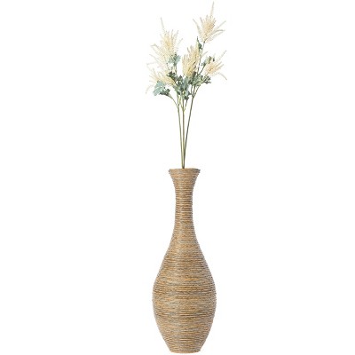 Uniquewise 38 Inch Tall Trumpet Design Artificial Rattan Floor Vase Beige