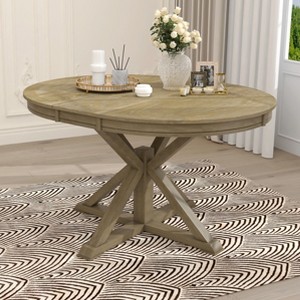 PAGED Extendable Dining Table Round Wood Kitchen Table with X-shaped Base, 42-58" Living Room Table, Seats Up to 6 People - 1 of 4