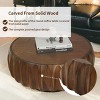 31" Round Wood Coffee Table, Drum Coffee Table with Carved Sculptural Design for Living Room or Bedroom – Cuddlewood - 3 of 4