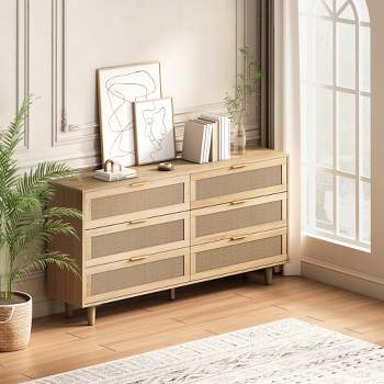 6-Drawer Rattan Dresser for Living Room and Bedroom, Natural - ModernLuxe