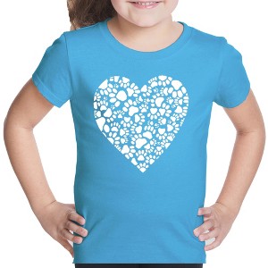 LA Pop Art Girl's Word Art T-shirt - Paw Prints Heart - 1 of 4