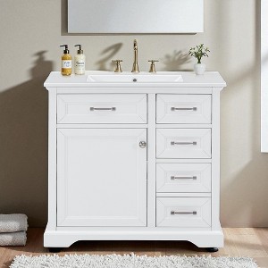 36" Bathroom Vanity with Ceramic Undermount Sink, 2 Tip-Out Drawers, Soft-Close Hinges, Adjustable Shelf and Modern Storage Design - 1 of 4
