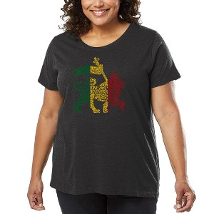 LA Pop Art Women's Word Art T-shirt - Rasta Lion - One Love - 1 of 4