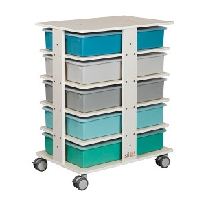ECR4Kids 20-Compartment Mobile Storage Tower with Cubby Bins with Lids, 5x4, White Wash - 1 of 4