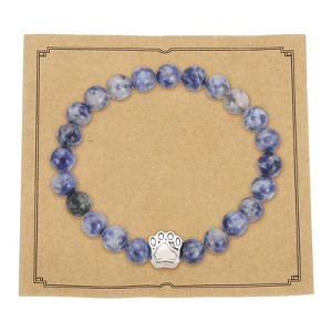 Unique Bargains Stone Paw Print Beaded Bracelet Set Dog Mom Memorial Comfortable Daily Wear Bracelets - 1 of 4