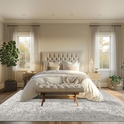 Ivory Rectangular Easy Care Synthetic Area Rug, 52" x 24"