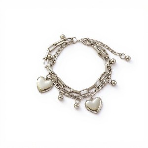 Anna-Kaci Layered Chain Bracelet with Dual Heart Charms and Dangling Bead Accents for a Playful Feminine Accessory with Modern Detail - 1 of 4
