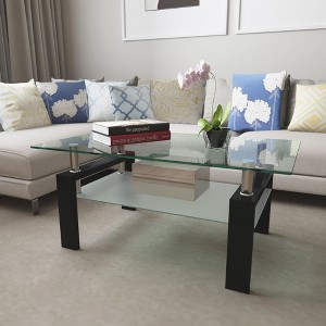 CAVINAS 39.37 Inch Modern Coffee Table,Rectangle Center Tables with Glass Tabletop and Storage Shelf for Living Room - 1 of 4