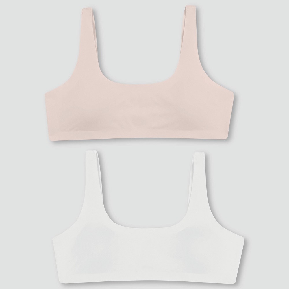 Hanes Girls' 2pk Bonded Comfort Bra - White/Pink L