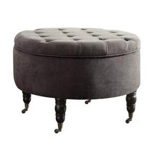 Quinn Round Tufted Ottoman with Storage and Casters Mink Gray - Adore Decor