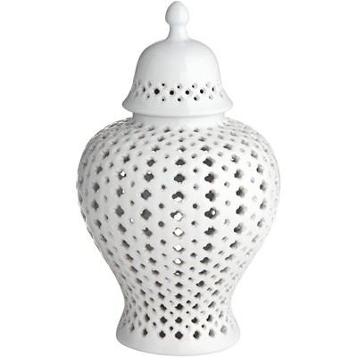 Dahlia Studios Auten 10 1/2" High Glossy White Stoneware Urn Jar with Lid