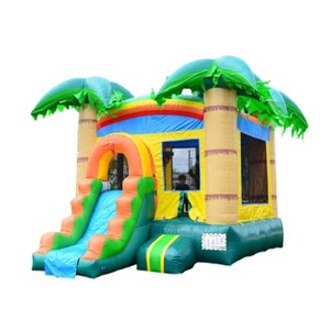 HeroKiddo 12'x18' Tropical Breeze Commercial Grade Bounce House with Single Slide and Basketball Hoop. - 1 of 4