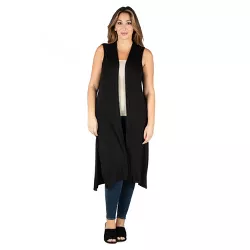 24seven Comfort Apparel Women's Plus Long Sleeveless Vest-Black-3X