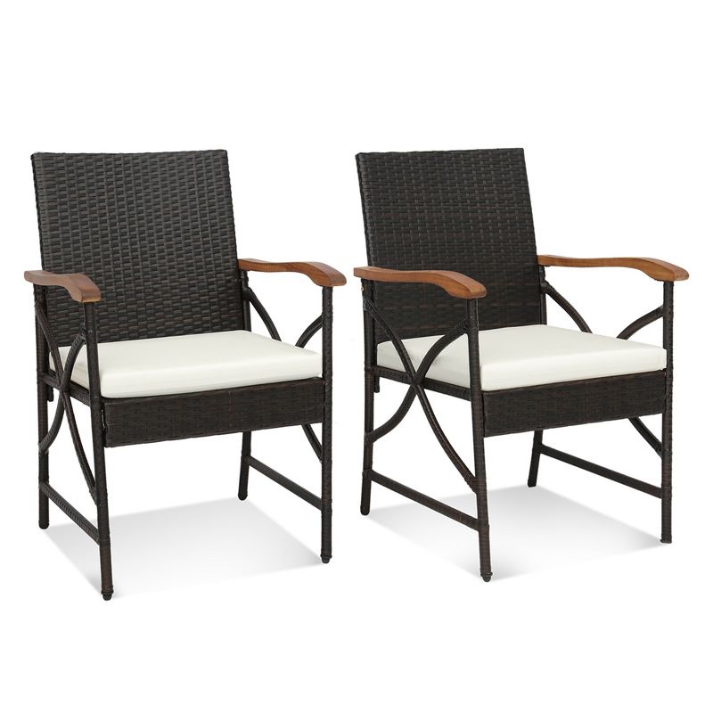 Costway 2/4 PCS Patio PE Wicker Dining Chairs with Soft Zippered Cushions Armchairs Balcony, 1 of 11