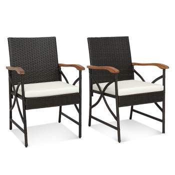 Costway 2/4 PCS Patio PE Wicker Dining Chairs with Soft Zippered Cushions Armchairs Balcony