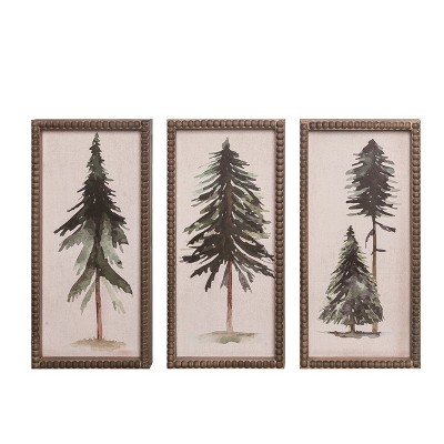 Transpac Beaded Edge Winter Tree Box Decor Wall Art Wood Christmas Green Indoor Decoration for Holiday Gifting
