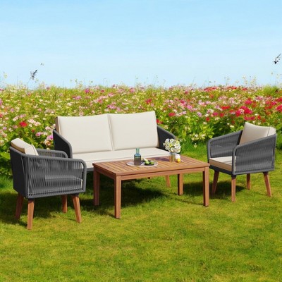 Mshliw 4-Piece Outdoor Patio Furniture Set with Loveseat, Cushions, and Rope Design Chairs for Backyard, Poolside, and Garden