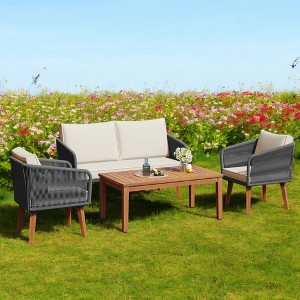 Mshliw 4-Piece Outdoor Patio Furniture Set with Loveseat, Cushions, and Rope Design Chairs for Backyard, Poolside, and Garden - 1 of 4
