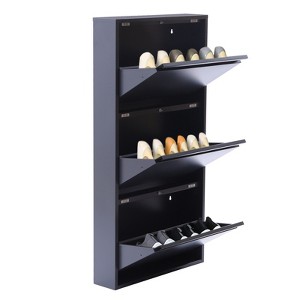 YIYIBYUS Wall Mounted Metal Shoe Cabinet for Entryway, Holds 9 Pair Shoes, Gray - 1 of 4