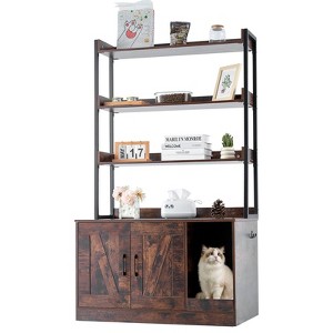 VEVOR Cat Litter Box Enclosure,Hidden Litter Box Furniture with 3 Storage Shelves, Wooden Cat Washroom Indoor,  33.5"L x 19.3"W x 58.7"H, Dark Brown - 1 of 4