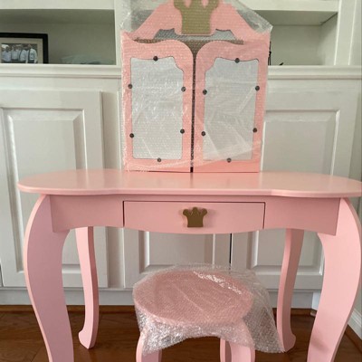 Costway Kids Full Length Mirror Free-Standing 360° Dressing Wooden Princess  Storage Pink