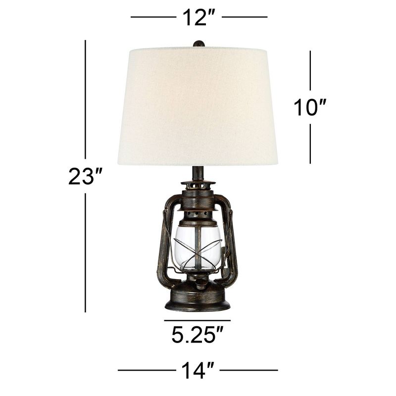 Franklin Iron Works Murphy Industrial Rustic Accent Table Lamp 23" High Weathered Bronze with Table Top Dimmer Oatmeal Shade for Bedroom Living Room, 3 of 9