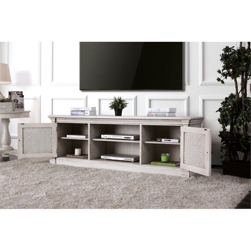 Vallie Cottage Wood 72-inch TV Stand in Antique White - Furniture of America, 2 of 7