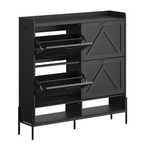 4 Drawer Shoe Cabinet, Four-Door Organizer, Compact Wooden Design, Space-Saving Entryway Cabinet, Modern Living Room Furniture - 1 of 4