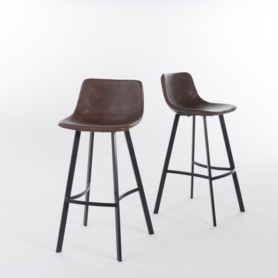 DSVIMOY Counter and Bar Stool Set of 2 Faux Leather Barstools with Modern Design for Dining Area, Brown, 34.75"*21"*20"