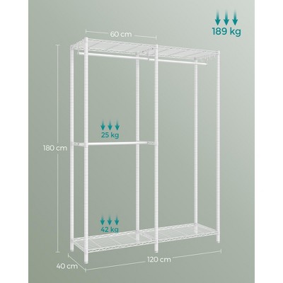 SONGMICS White Metal Freestanding Wardrobe Closet with Adjustable Shelves