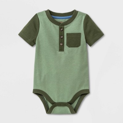 Image of Baby Boys' Henley Colorblock Pocket Bodysuit - Cat & Jack™ Sage Green 3-6M