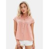 EXLURA Women's 2025 Summer Cap Sleeve Tops Loose Button Down Dress Shirt Casual V Neck Pleated Textured Work Blouse - 4 of 4