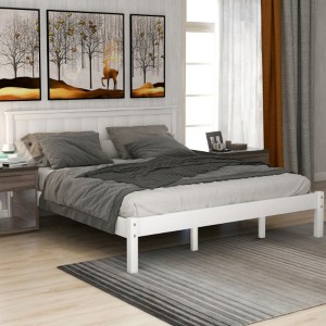 Platform Bed Frame with Headboard , Wood Slat Support , No Box Spring Needed ,Full,White - 1 of 3