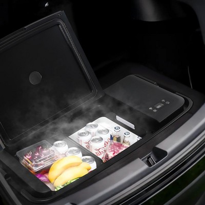 Compact Gray and Black Portable Car Refrigerator with Smart Features
